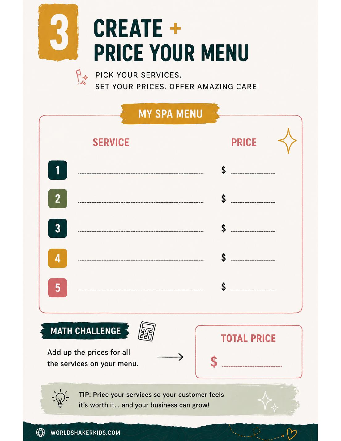 Guide page: create and price your spa menu of services