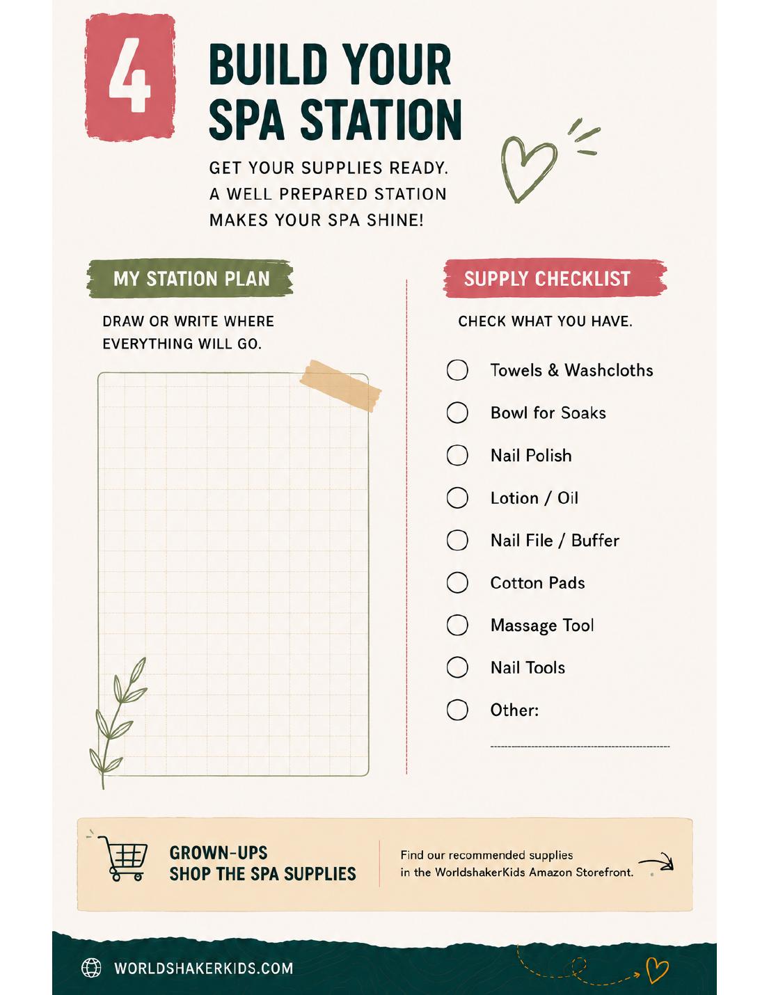 Guide page: plan your spa station and check the supply list