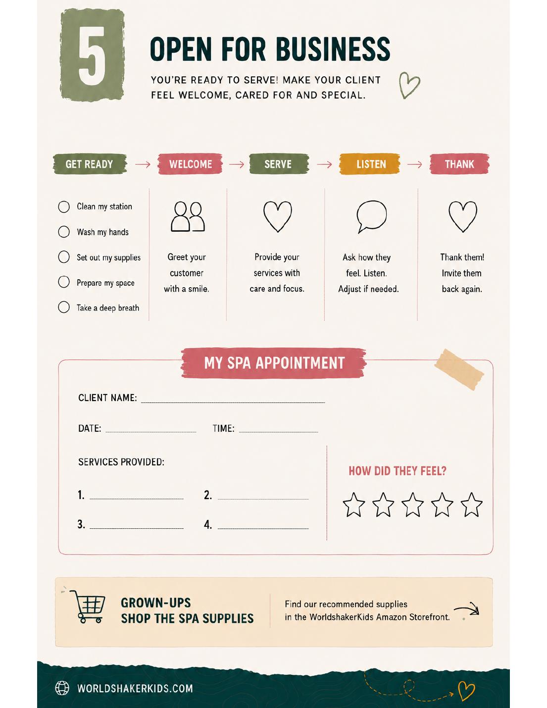 Guide page: open for business, welcome and serve your first client