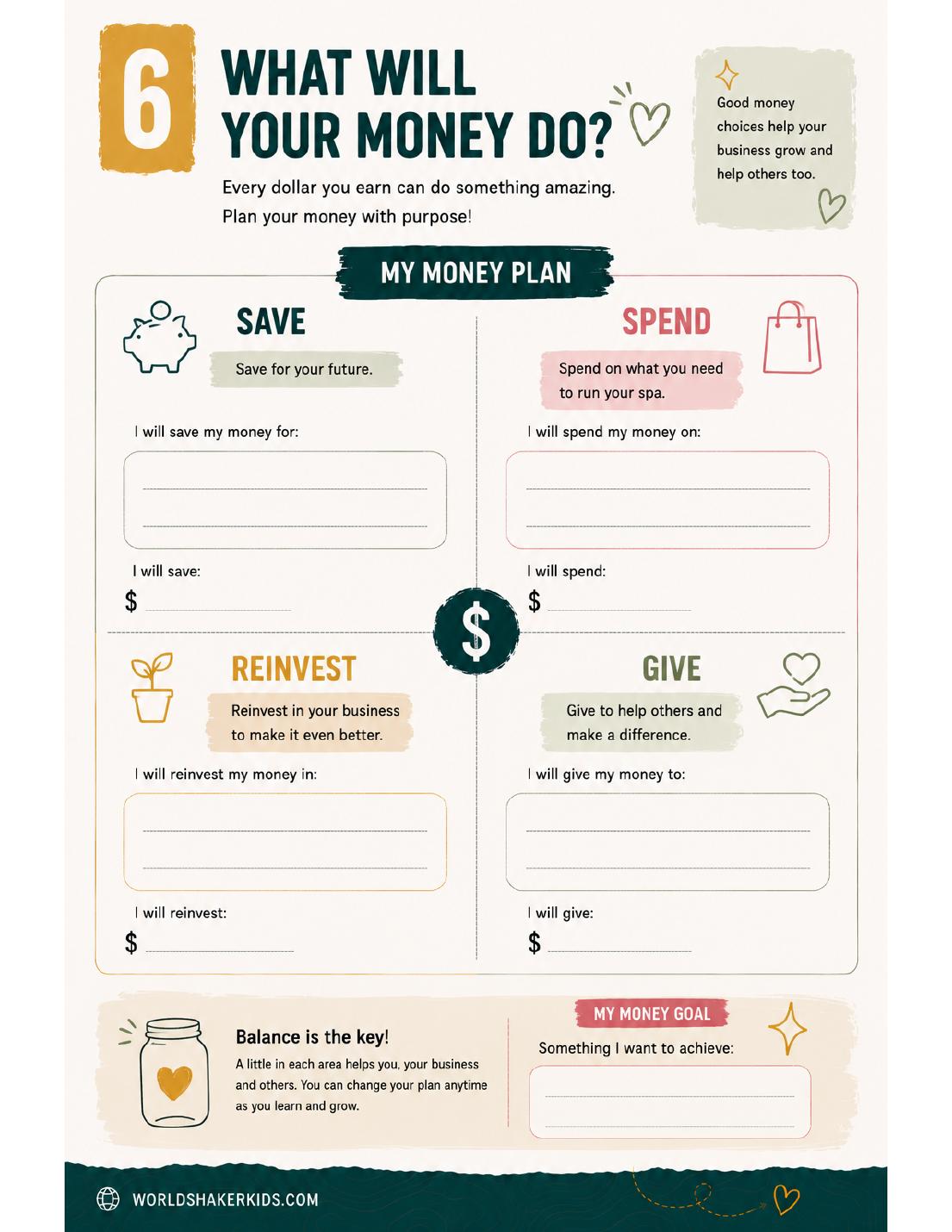 Guide page: plan whether to save, spend or give the money earned